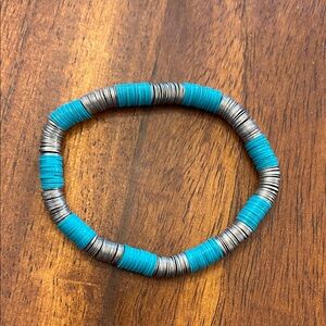 Bohemian Turquoise Blue and Silver Flat Bead Bracelet